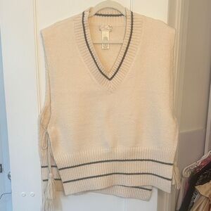 Free People Cream V-Neck Sweater Vest Poncho One Size